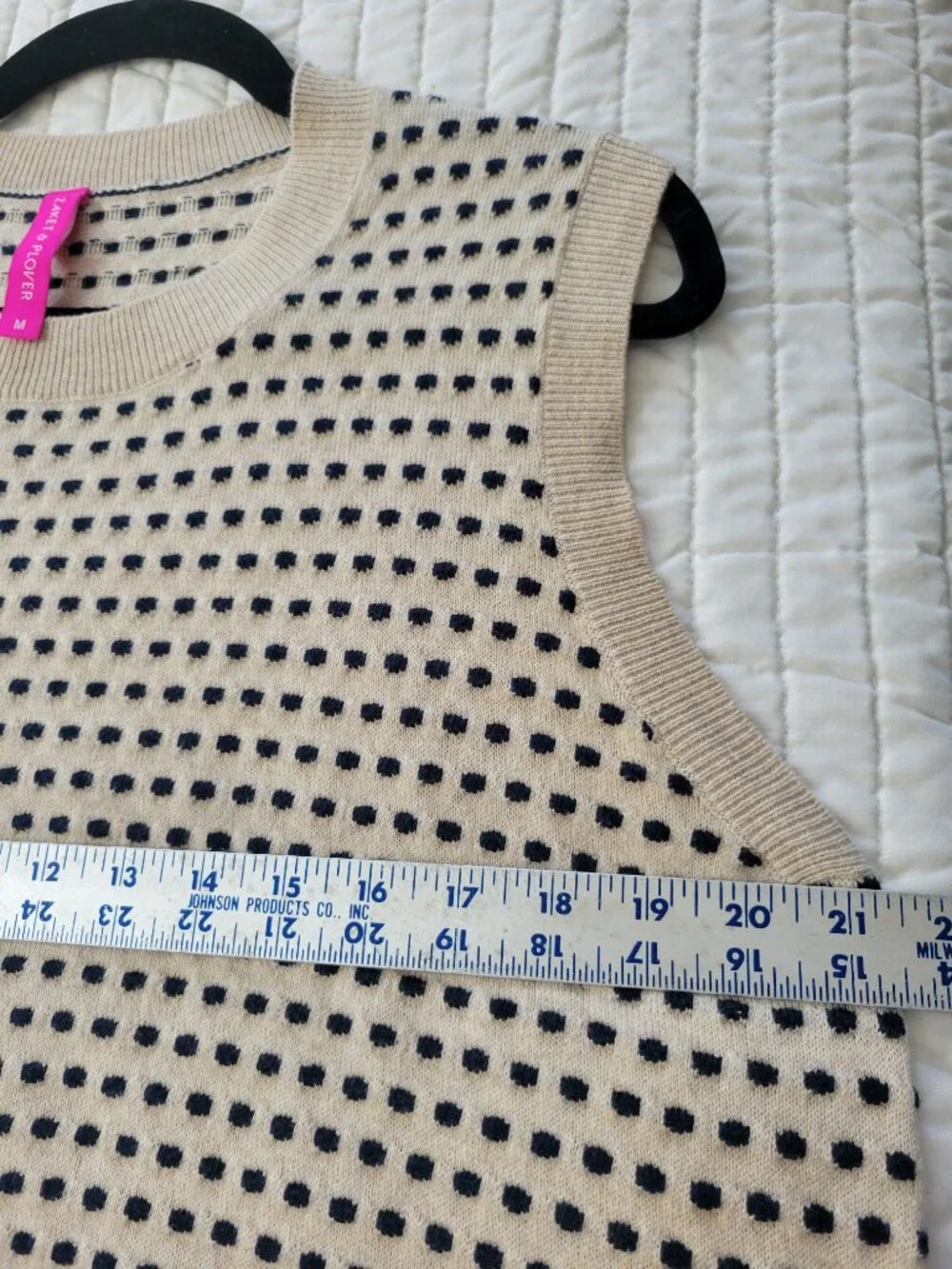 Zaket & Plover Cashmere Cotton Dot Knit Sweater Vest Cream Navy sz M - Picture 6 of 9